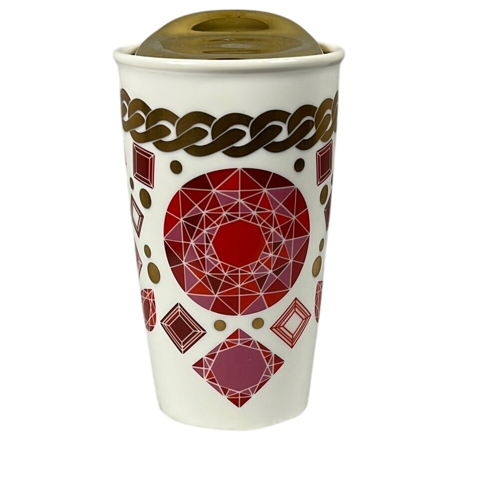 Starbucks 2014 Ceramic Red‎ Jewel Dot Travel Tumbler W/ Ceramic Lid